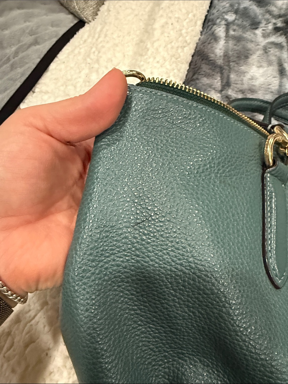 COACH Teal Green Saffiano Leather Zip bag and Card Wallet with Gold Logo - Picture 8 of 8